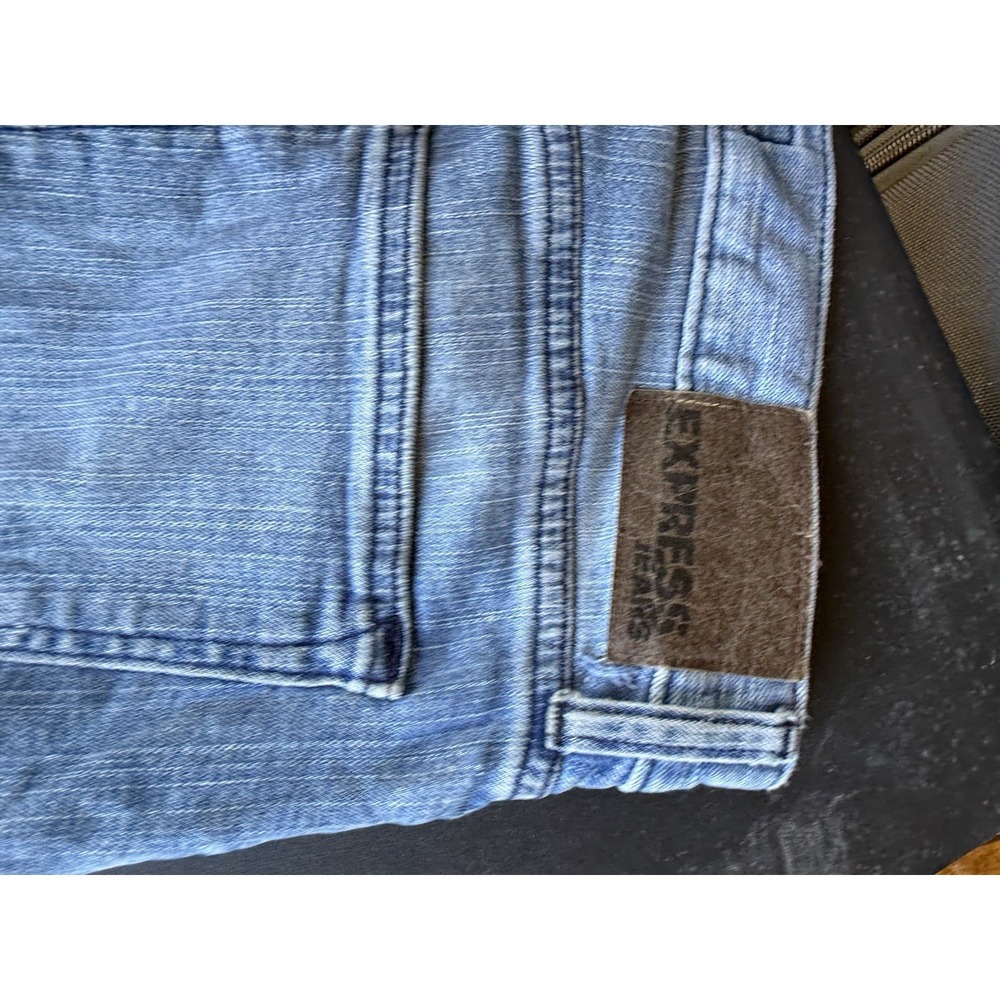 Express Rocco Slim Leg Jeans 36x34 Moto Biker Denim Blue Stretch Mens - Picture 7 of 7